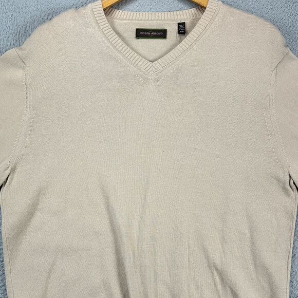 Joseph Abboud V-Neck Sweater Adult Medium Beige Cotton Pullover Knit Mens New